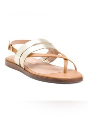 New. Sz 11. Cole Haan Estella Thong Sandals. Tan and Cream Strappy Flat Sandals